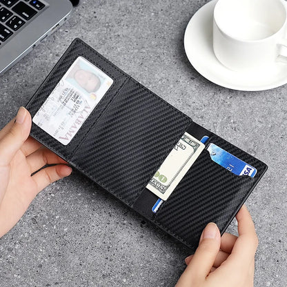 RFID Blocking Carbon Fiber Slim Wallet with AirTag Slot & Auto-Pop Card Holder
