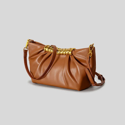Elegant Ruched Hobos Clucth Bag Luxury Designer Metal Handle Women Handbags Soft Pu Leather Shoulder