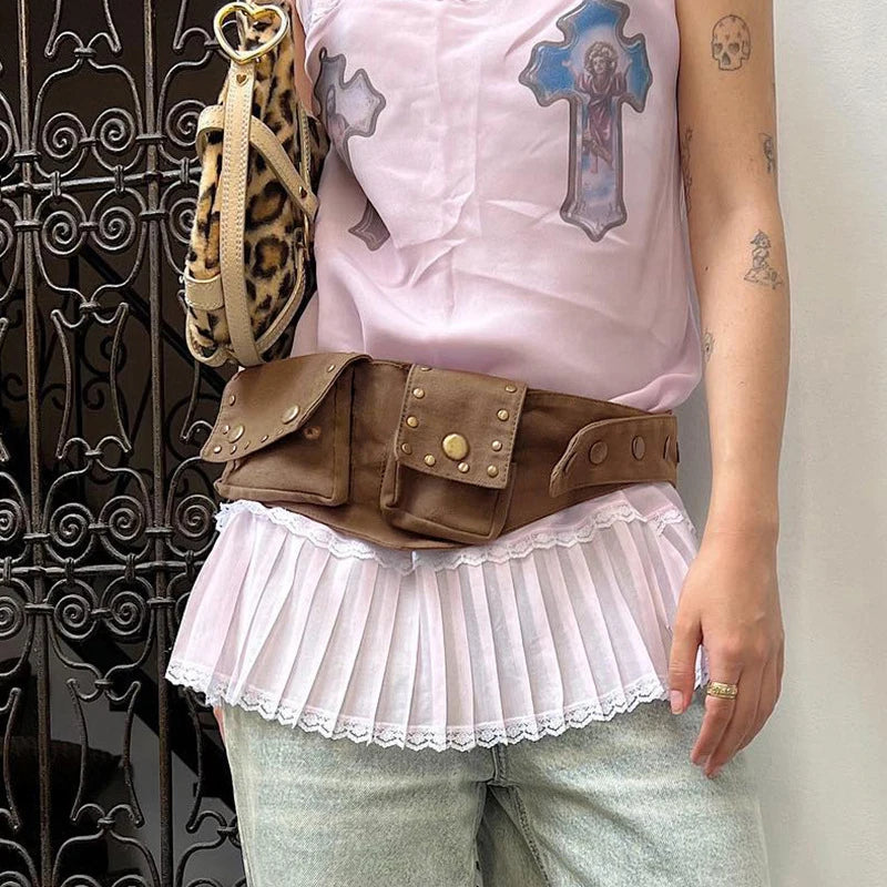 European American Retro Waist Bags Hippie Belts Western Style Workwear Seal Solid Color Women S