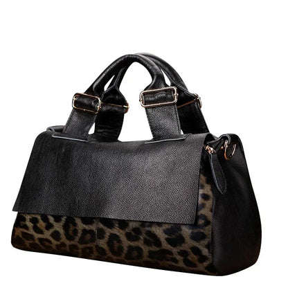Leopard Print Genuine Leather Shoulder Bag for Women