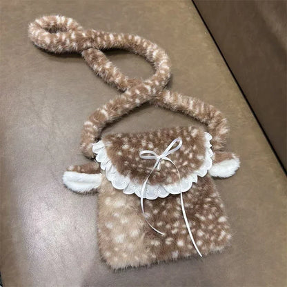 Faux Fur Deer Plush Crossbody Bag – Lolita Bow Design