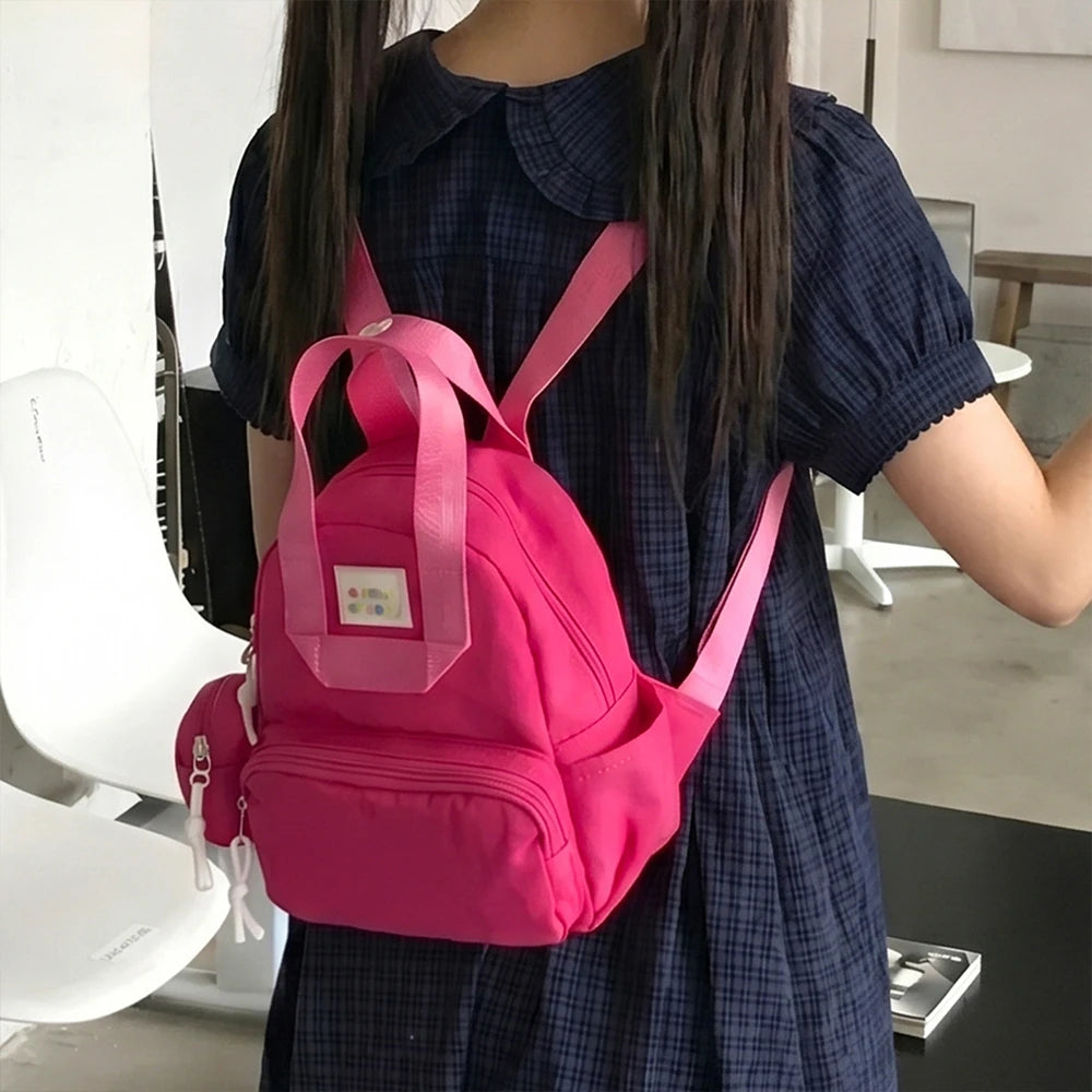 Mini Nylon Backpack with Detachable Smile Coin Purse – Multi-Pocket Daypack
