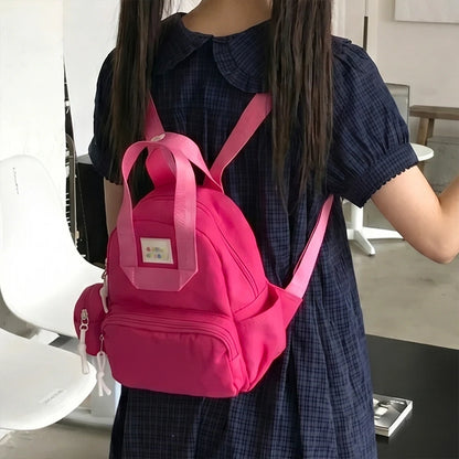 Mini Nylon Backpack with Detachable Smile Coin Purse – Multi-Pocket Daypack