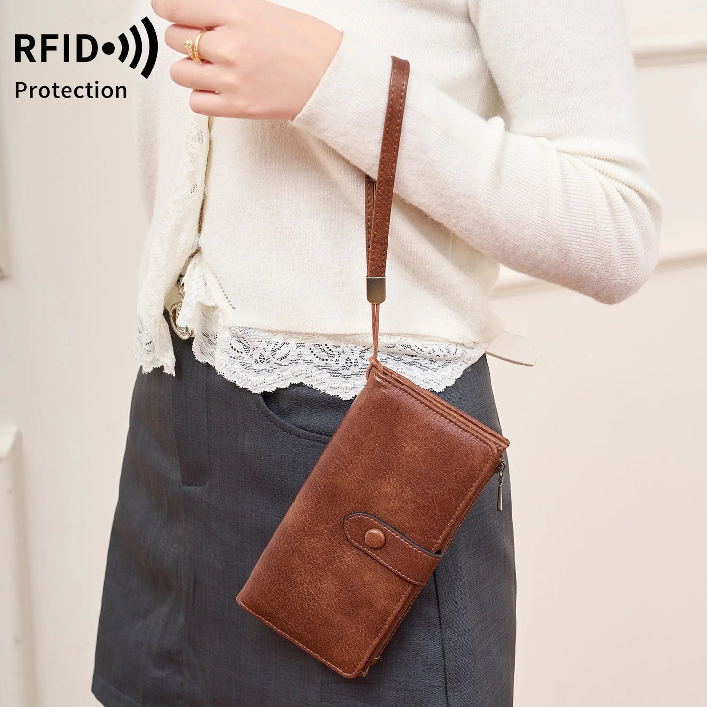 RFID Women's Long Wallet – Large Capacity PU Leather Organizer