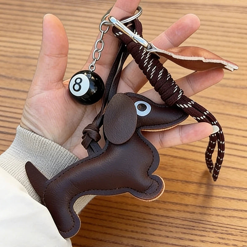 Dachshund Keychain Bag Charm – Sausage Dog Pendant with Star & 8-Ball