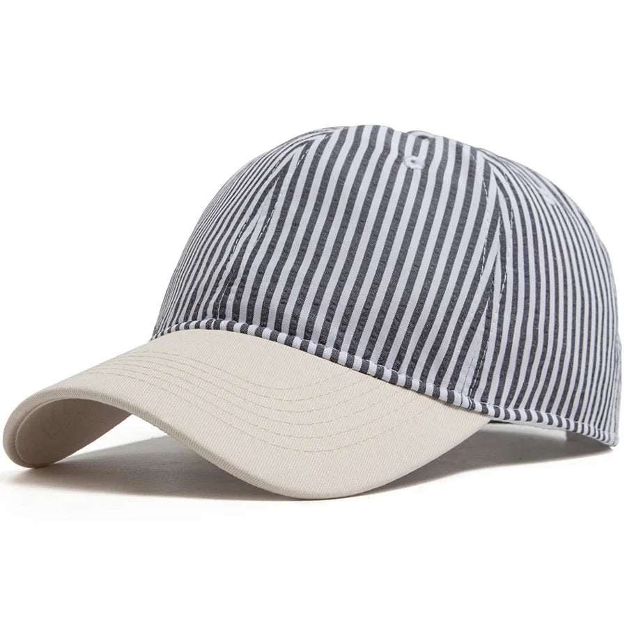 Striped Dad Hat – Soft Cotton Baseball Cap with Beige Brim