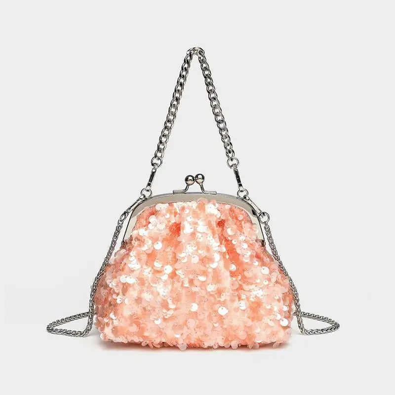 Sequin Kiss Lock Clutch Bag – Women's Elegant Evening Shoulder Bag
