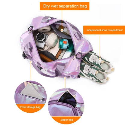 Holographic Duffel Bag – Weekend Travel Bag with Shoe Compartment