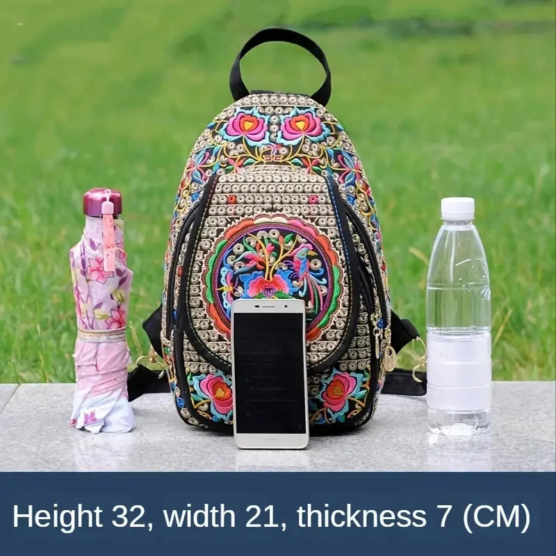 Embroidered Mini Backpack – Ethnic Boho Chest Bag for Women
