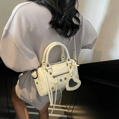 Mini Leather Cylinder Bag – Rivet Crossbody Handbag for Women