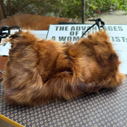 Real Fox Fur Woman Ladies Crossbody Bags Designer Luxury Handbags Women Handbag Shoulder Bag Fuzzy