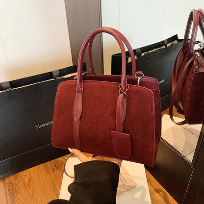 Moods Luxury Designer Top-Handle Boston Bags Women Pu Suede Pure Color Big Capacity Shopper Shoulder