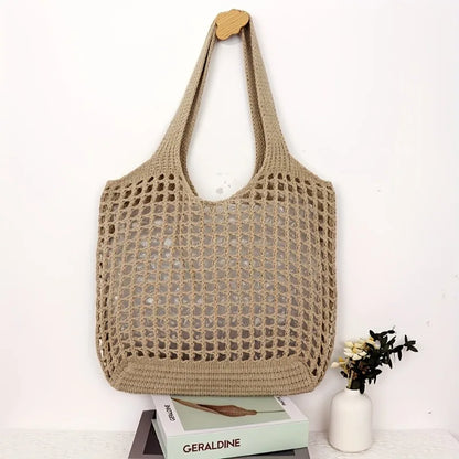 Crochet Tote Bag – Large Capacity Hollow Woven Shoulder Bag