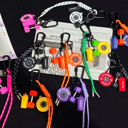 Gym Fitness Keychain Set – Weight Plate, Dumbbell & Shaker Charms