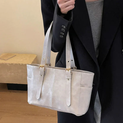 PU Leather Tote Bag Retro Large Capacity Women's Shoulder Bag