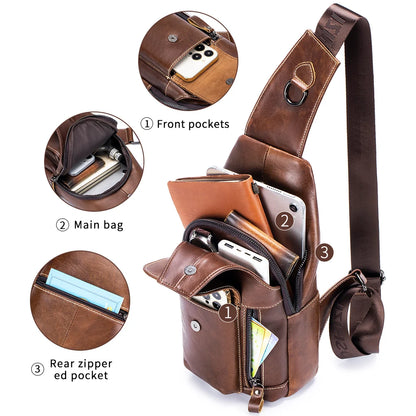 Genuine Leather Chest Bag for Men – Retro Crossbody Sling Bag