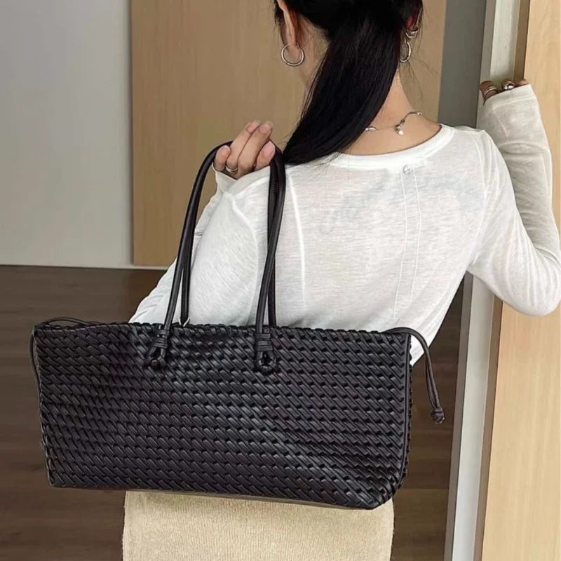 Woven PU Leather Tote Bag – Women's Slouchy Hobo Satchel