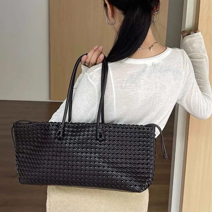 Woven PU Leather Tote Bag – Women's Slouchy Hobo Satchel