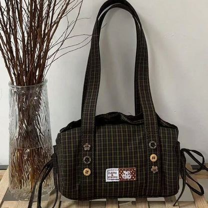 Plaid Shoulder Bag Women Large Capacity Crossbody Tote