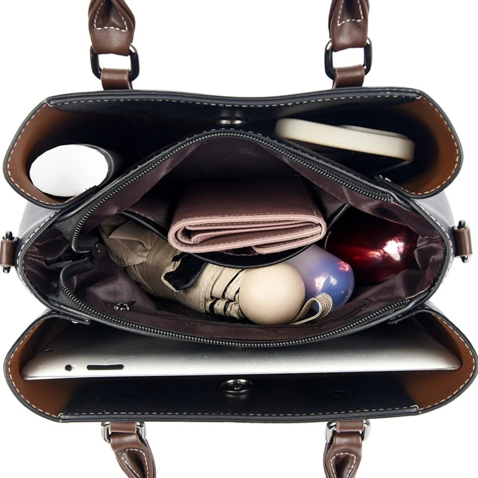 Leather Handbag for Women – Multi-Pocket Crossbody Tote