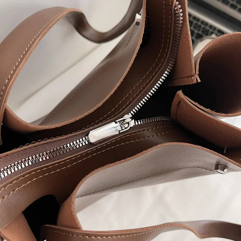 Moods Soft Pu Leather Pure Color Tote Bags Women Casual Street Large Capacity Shopper Shoulder