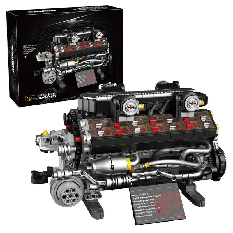 V12 Engine MOC Building Blocks Set – 1400pcs Motorized Technic Model