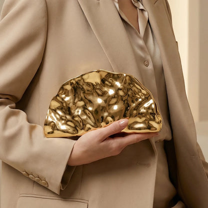 Metallic Acrylic Scallop Evening Clutch Bag for Women – Luxury Half-Moon Purse