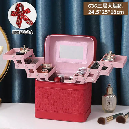Large Makeup Organizer Box for Women – Professional Cosmetic Case with Mirror