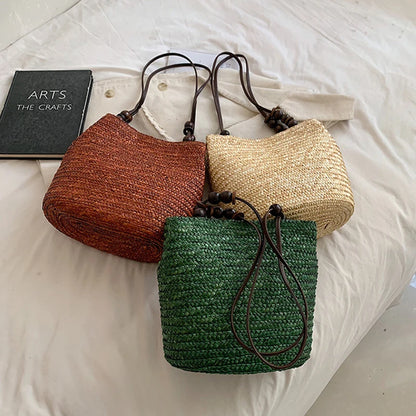 Straw Woven Shoulder Bag for Women – Handmade Boho Tote