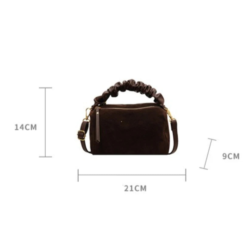 Suede Pillow Shoulder Bag with Ruched Handle for Women