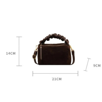 Suede Pillow Shoulder Bag with Ruched Handle for Women