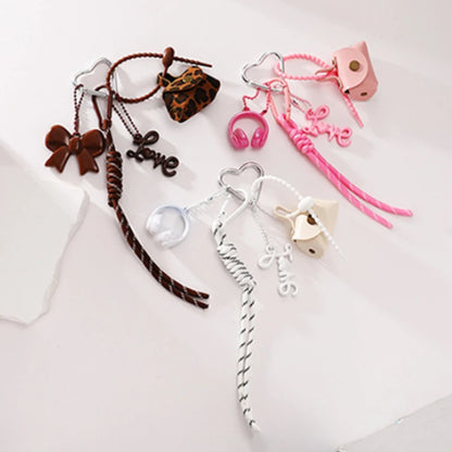 Cute Charm Keychain Set – Heart Clasp, Tassel & Pendant