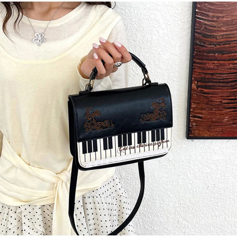 Piano Keyboard Crossbody Bag – Vintage Lace Embroidery Women's Handbag