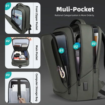 Laptop Backpack for Men, Waterproof Travel Bag with USB Charging Port