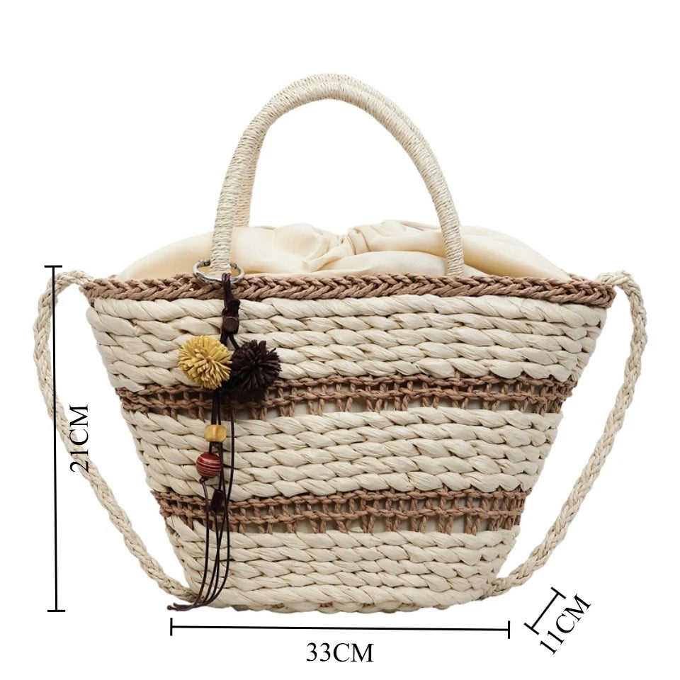 Striped Straw Beach Bag – Women's Woven Tote & Crossbody