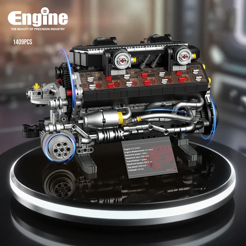 V12 Engine MOC Building Blocks Set – 1400pcs Motorized Technic Model