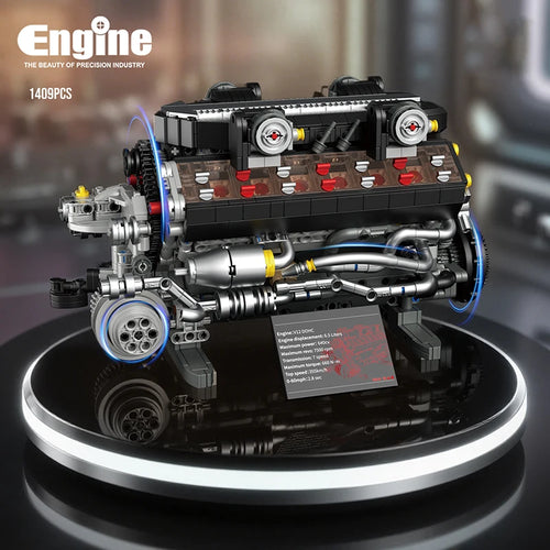V12 Engine MOC Building Blocks Set – 1400pcs Motorized Technic Model