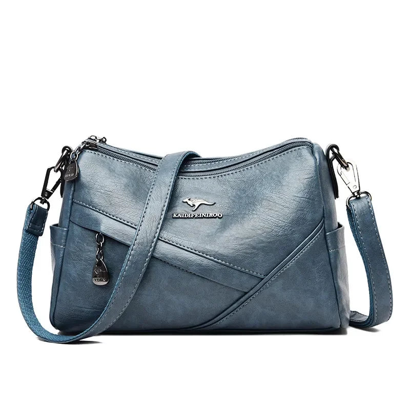 Vintage Soft Leather Crossbody Bag – Multi-Pocket Women's Shoulder Bag