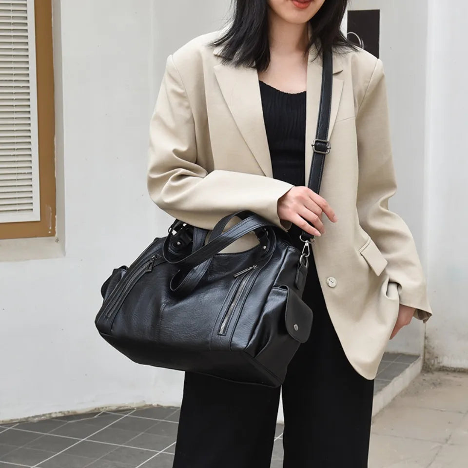 Large Capacity Leather Tote Crossbody Bag for Women
