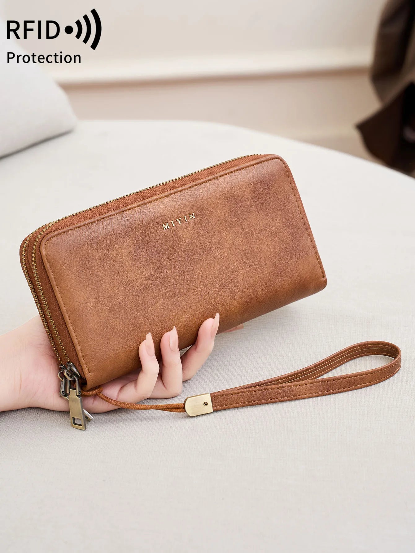 RFID Blocking Double-Zipper Wallet for Women – Vintage Large Capacity Card Holder