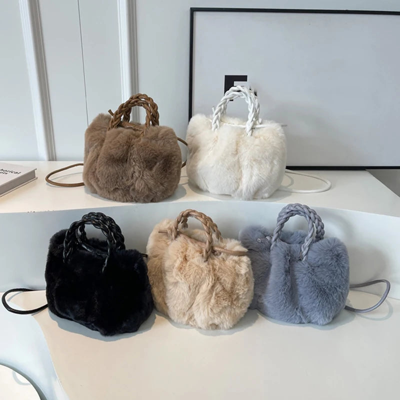Women's Fluffy Plush Handbag – Soft Cloud Drawstring Shoulder Bag