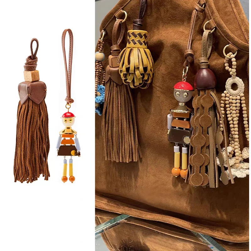 Beaded Tassel Bag Charm & Keychain – Floral Boho Pendant for Women