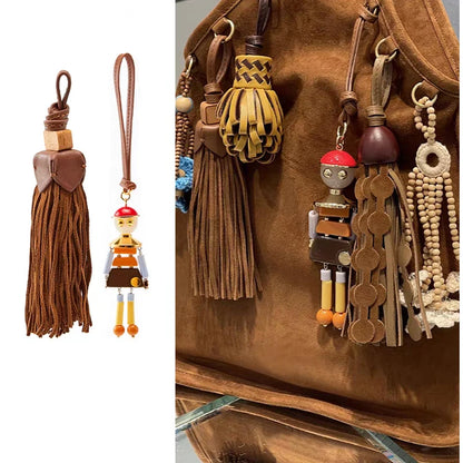 Beaded Tassel Bag Charm & Keychain – Floral Boho Pendant for Women