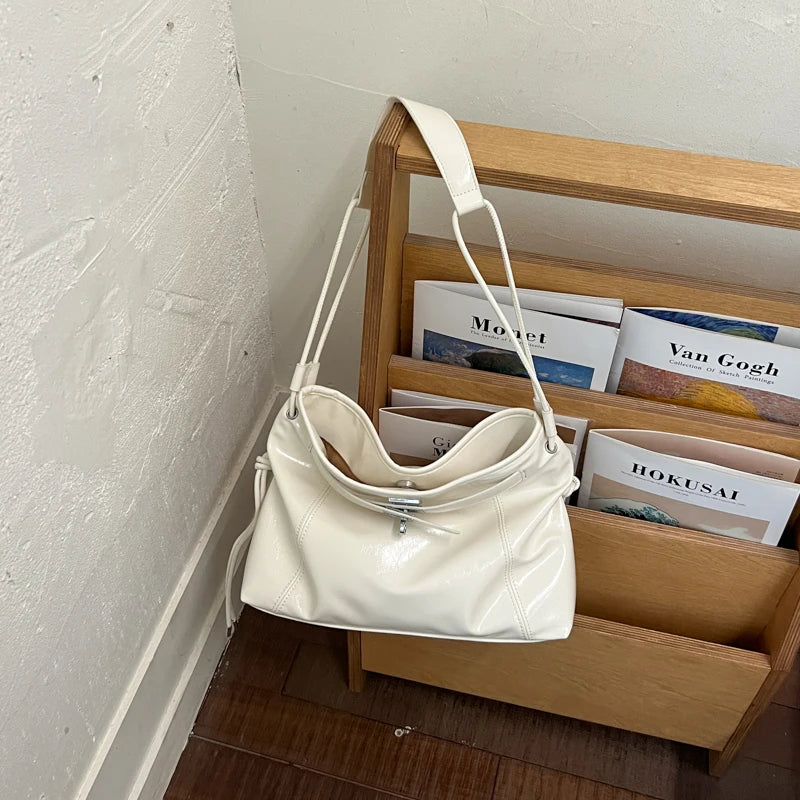 Moods Commuter Shoulder Crossbody Bags Women Waxed Pu Leather Solid Color Large Capacity Shopper