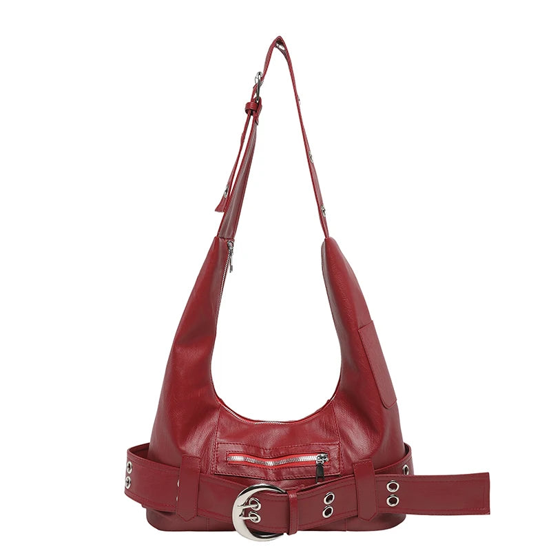 Large Capacity PU Leather Hobo Bag for Women – Buckle Shoulder Bag