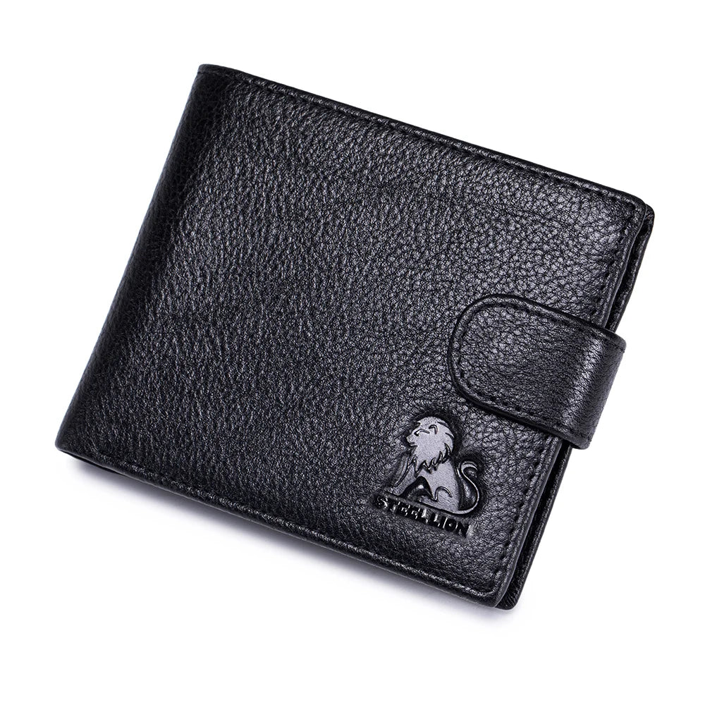 Genuine Leather Bifold Wallet with Snap Closure