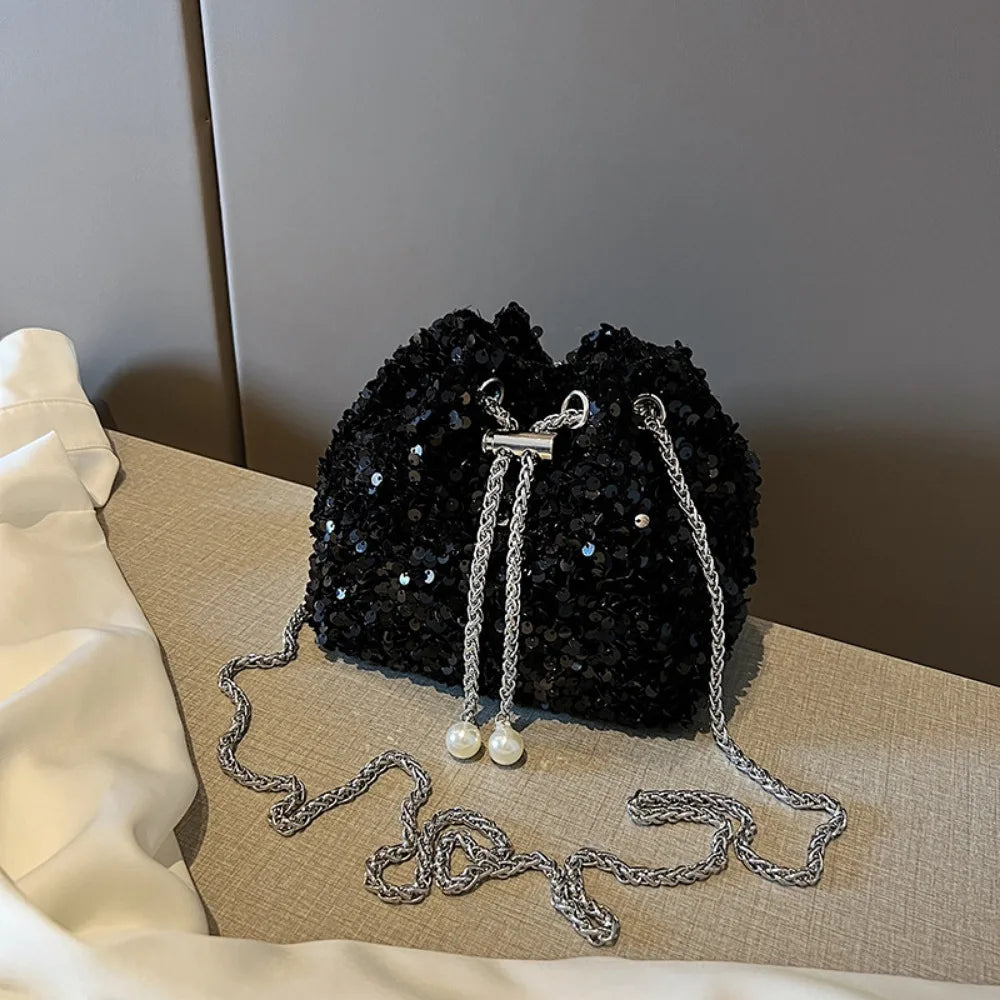 Sequin Bucket Bag Women Crossbody Chain Shoulder Bag