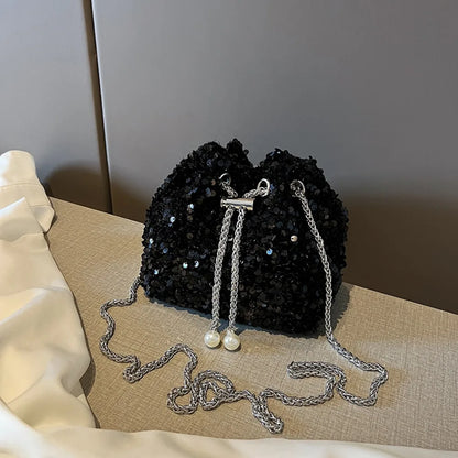 Sequin Bucket Bag Women Crossbody Chain Shoulder Bag