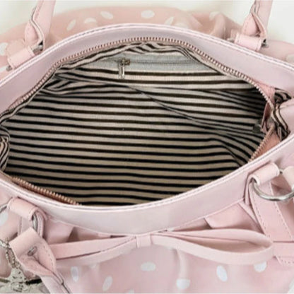 Polka Dot Ruched Shoulder Bag Star Pendant Women Bow Decor Large Capacity Hobo Retro Versatile