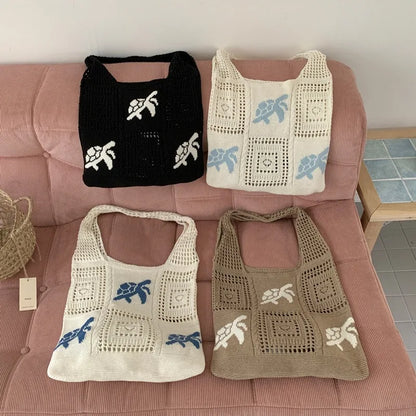 Knitted Hollow Crochet Tote Bag – Women's Beach & Shoulder Bag